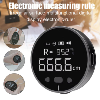 Digital electronic measuring ruler with LCD display for precise measurements in centimeters.